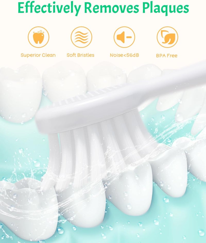 NELLWELL Kids Electric Toothbrush, 2-Min Timer, 3 Modes with Memory, IPX 7 Waterproof, Battery Powered Kids Toothbrush with 3 Soft Bristles Heads for Children Boys and Girls Ages 3+… - Image 2